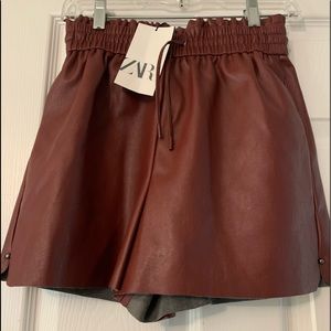 Burgundy Zara leather shorts